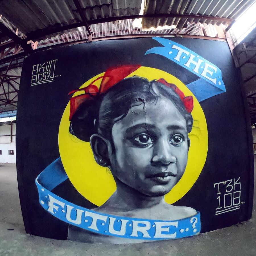 Auroville mural by 108 Collective, painted for aurovillian unit (view 2)