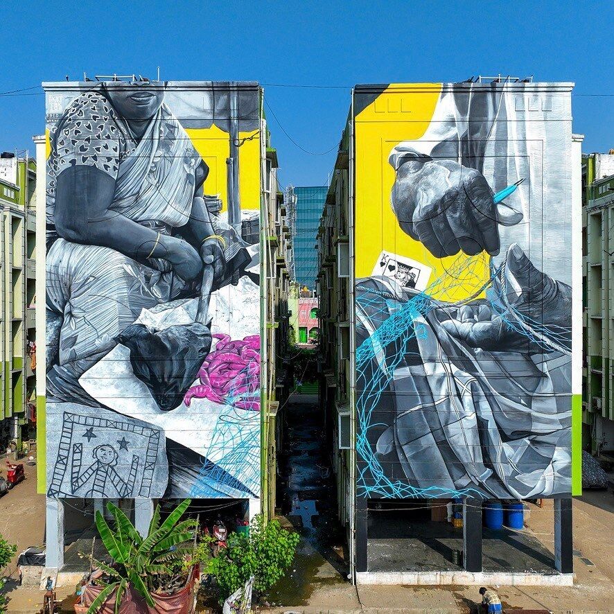 Nichikuppam Beautification Project mural by 108 Collective, painted for st+art (view 2)