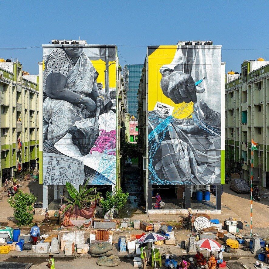 Nichikuppam Beautification Project mural by 108 Collective, painted for st+art (view 3)